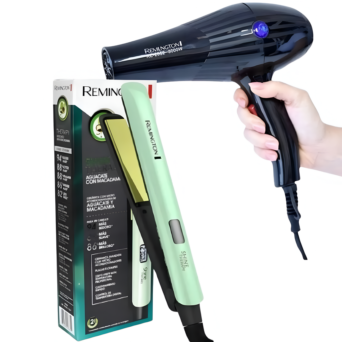 COMBO PLANCHA DE AGUACATE AAA - SECADOR REMINTON AAA